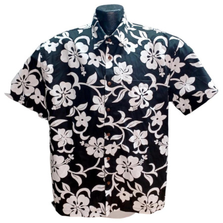 Classic Black Hibiscus Hawaiian Shirt- Made in USA